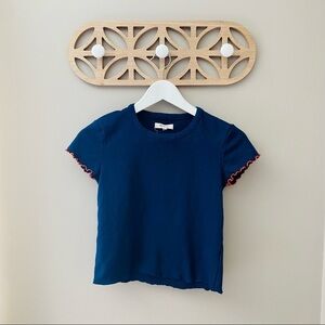 Madewell Cropped Tee Shirt Blue Sz XS
